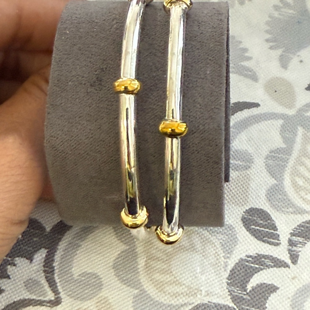 Solid Sterling Silver Two Tone Bangle Set - image 2